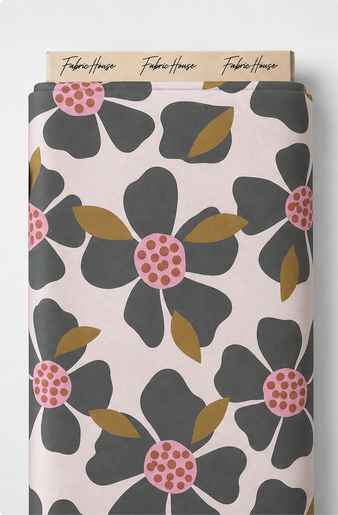 Cream Retro Daisy Print chiffon full roll