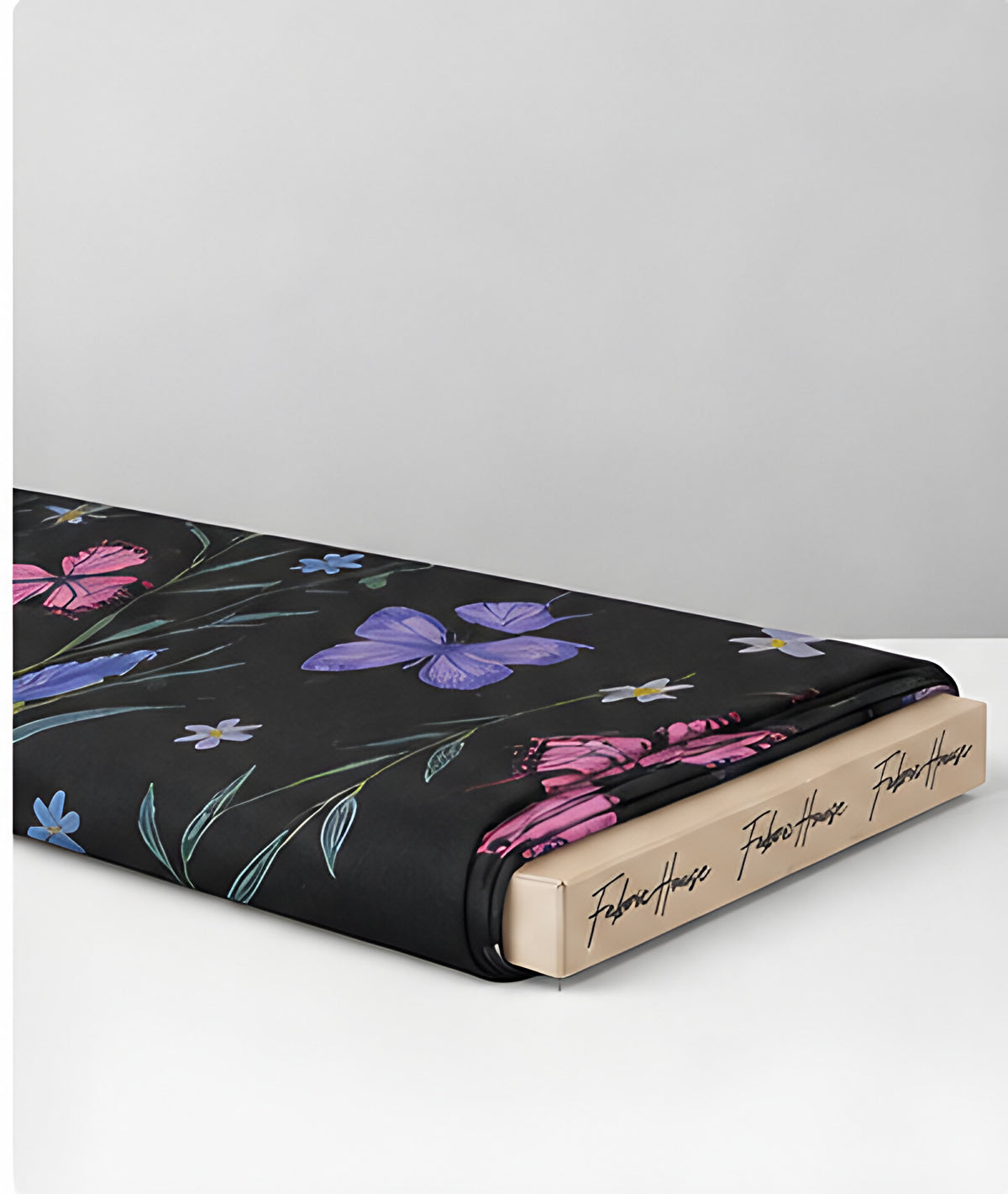 Black Blue Purple Botanical chiffon folded