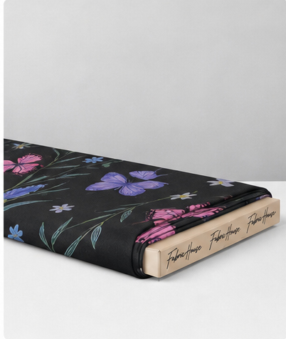 Black Blue Purple Botanical chiffon folded