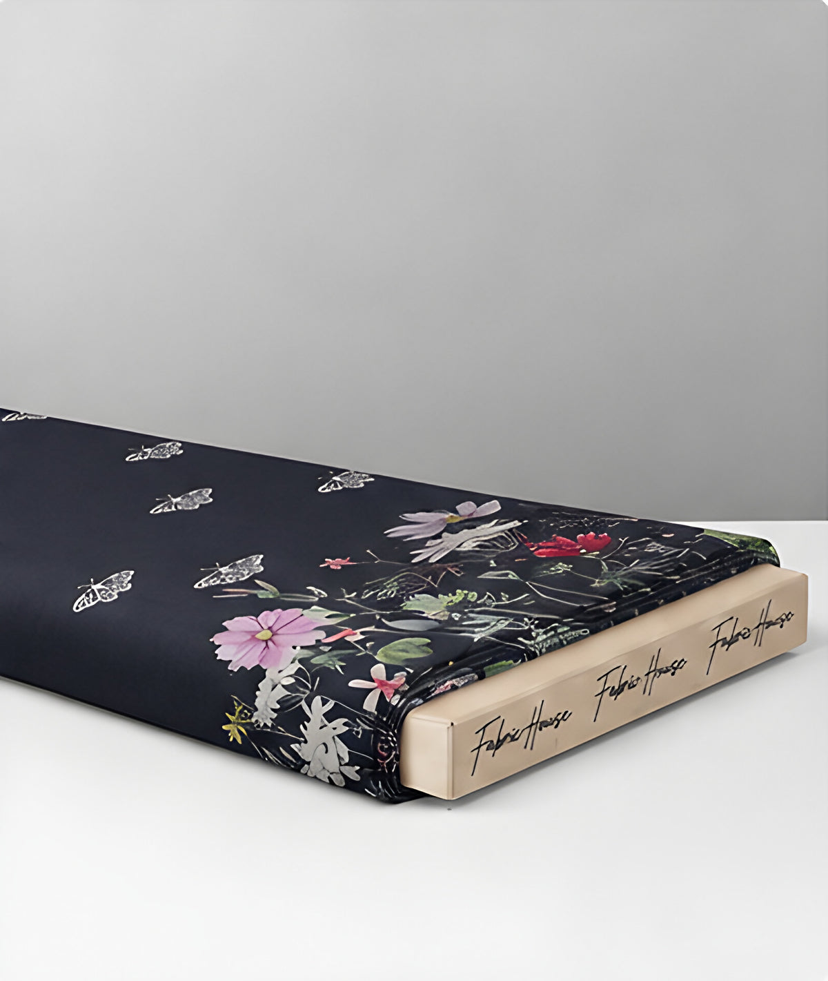 Charcoal Floral Border Print chiffon folded
