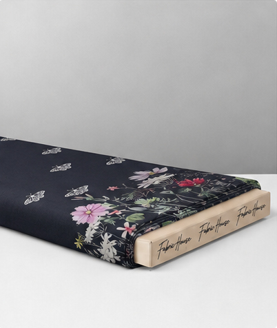 Charcoal Floral Border Print chiffon folded