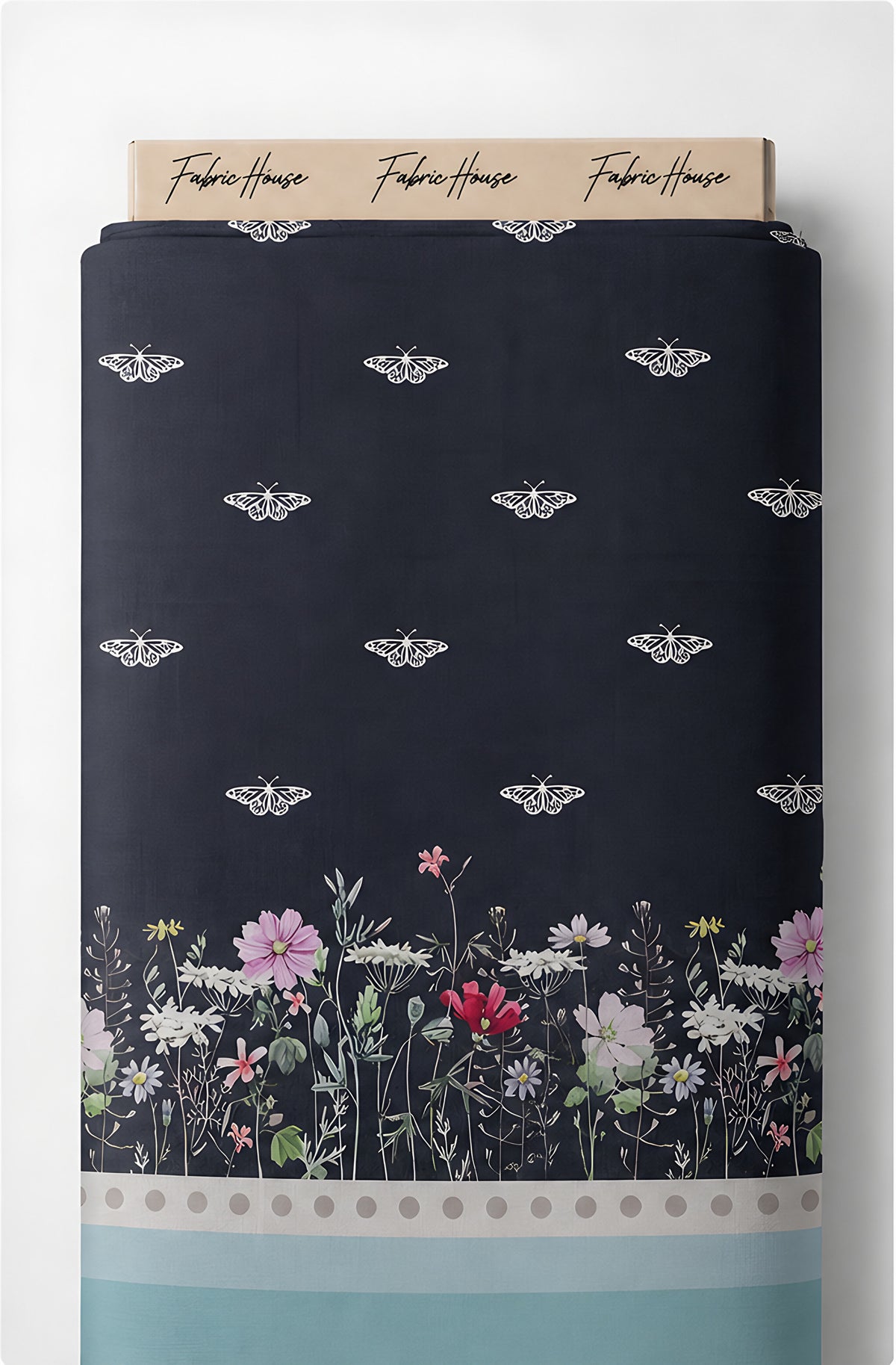 Charcoal Floral Border Print chiffon full roll