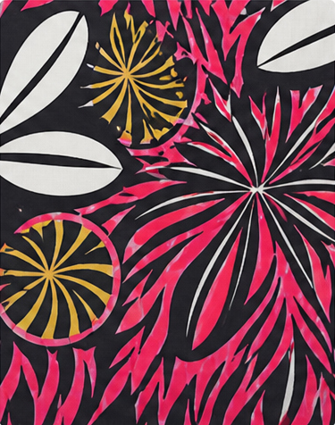 Black Hot Pink Tropical Leaves chiffon, print close up