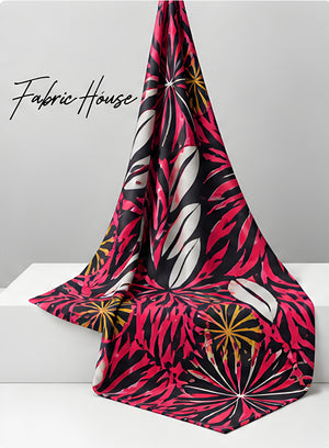 Black Hot Pink Tropical Leaves chiffon draped to show fall