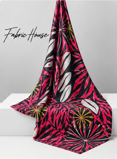 Black Hot Pink Tropical Leaves chiffon draped to show fall