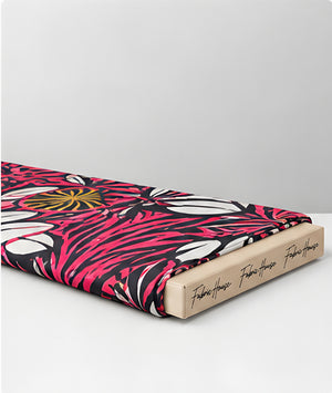 Black Hot Pink Tropical Leaves chiffon folded