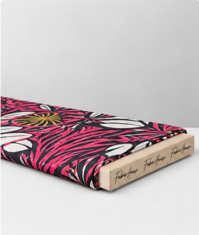 Black Hot Pink Tropical Leaves chiffon folded