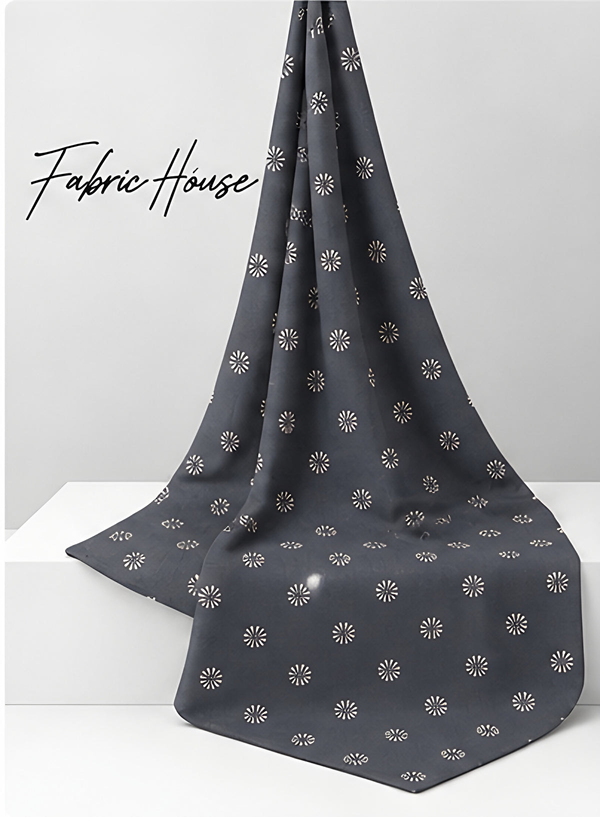 Slate Grey Tiny Dot Floral chiffon draped to show fall