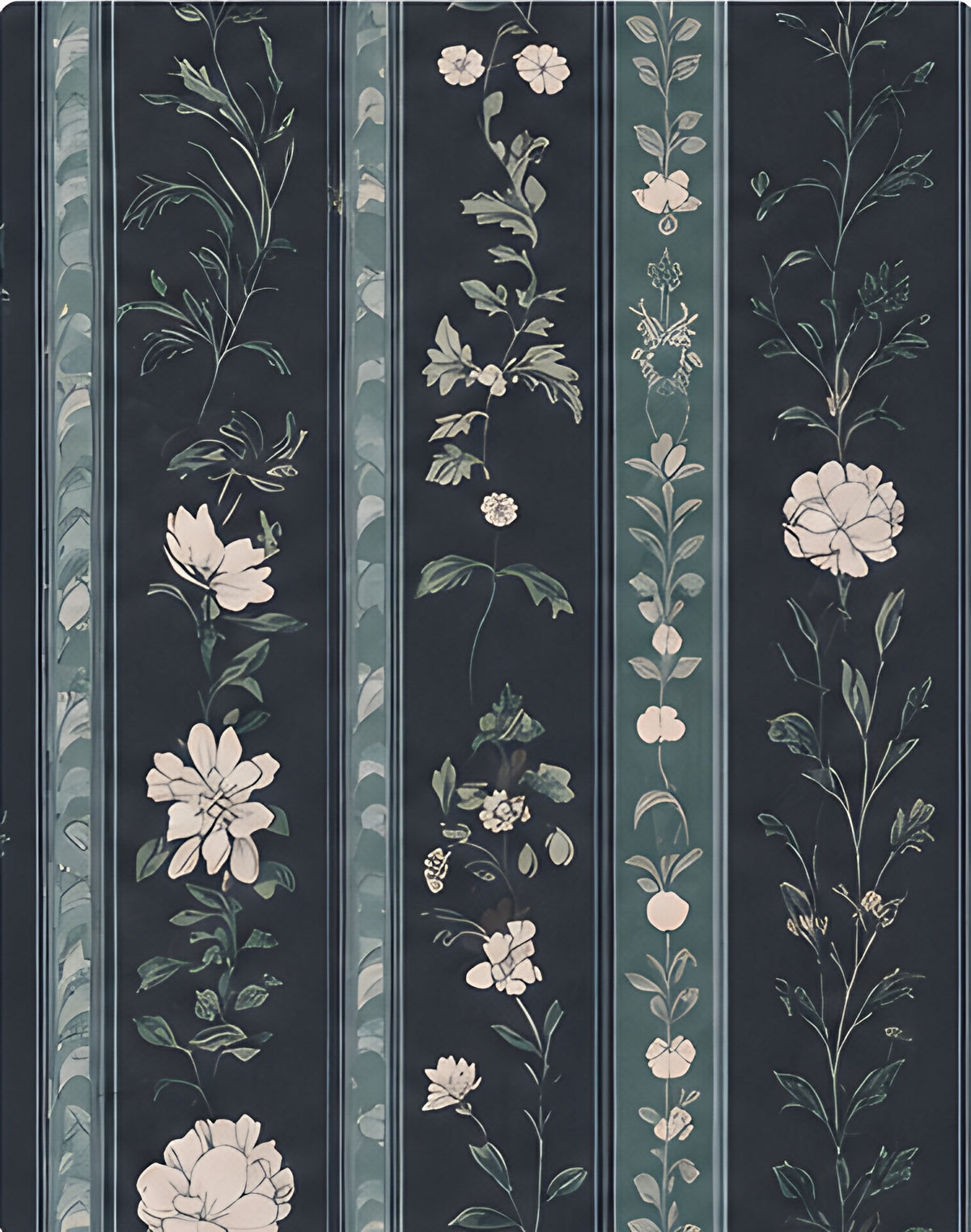 Charcoal Vertical Floral Stripe chiffon, print close up