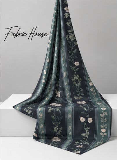 Charcoal Vertical Floral Stripe chiffon draped to show fall