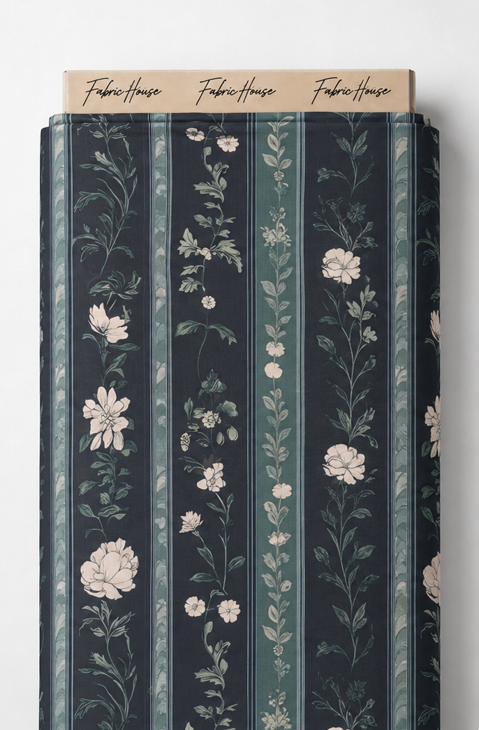 Charcoal Vertical Floral Stripe chiffon full roll