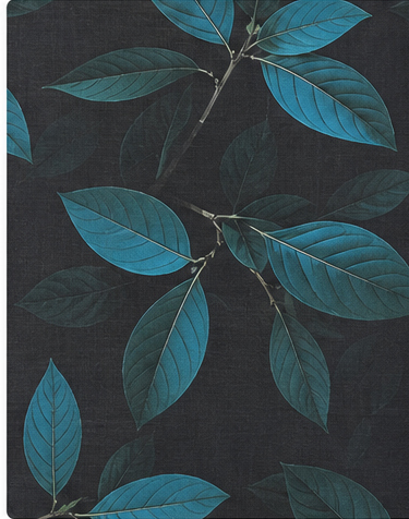 Black Teal Leaf Print chiffon, print close up