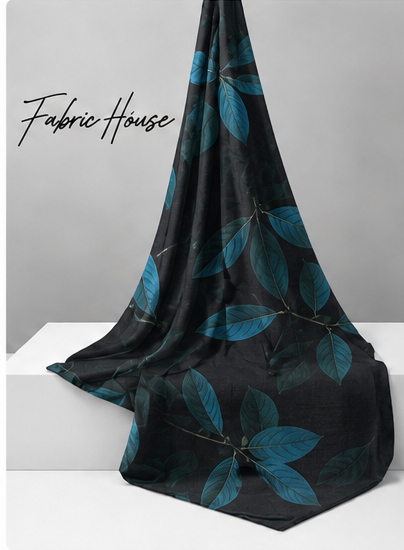 Black Teal Leaf Print chiffon draped to show fall