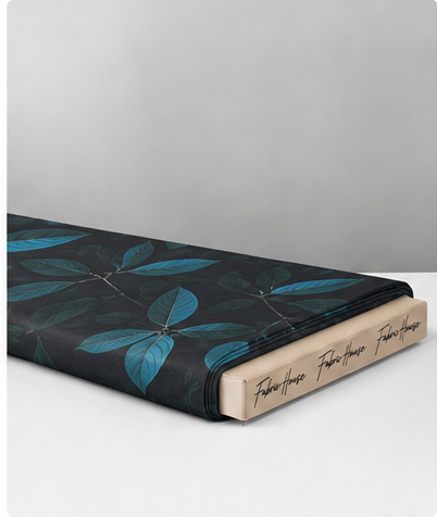 Black Teal Leaf Print chiffon folded