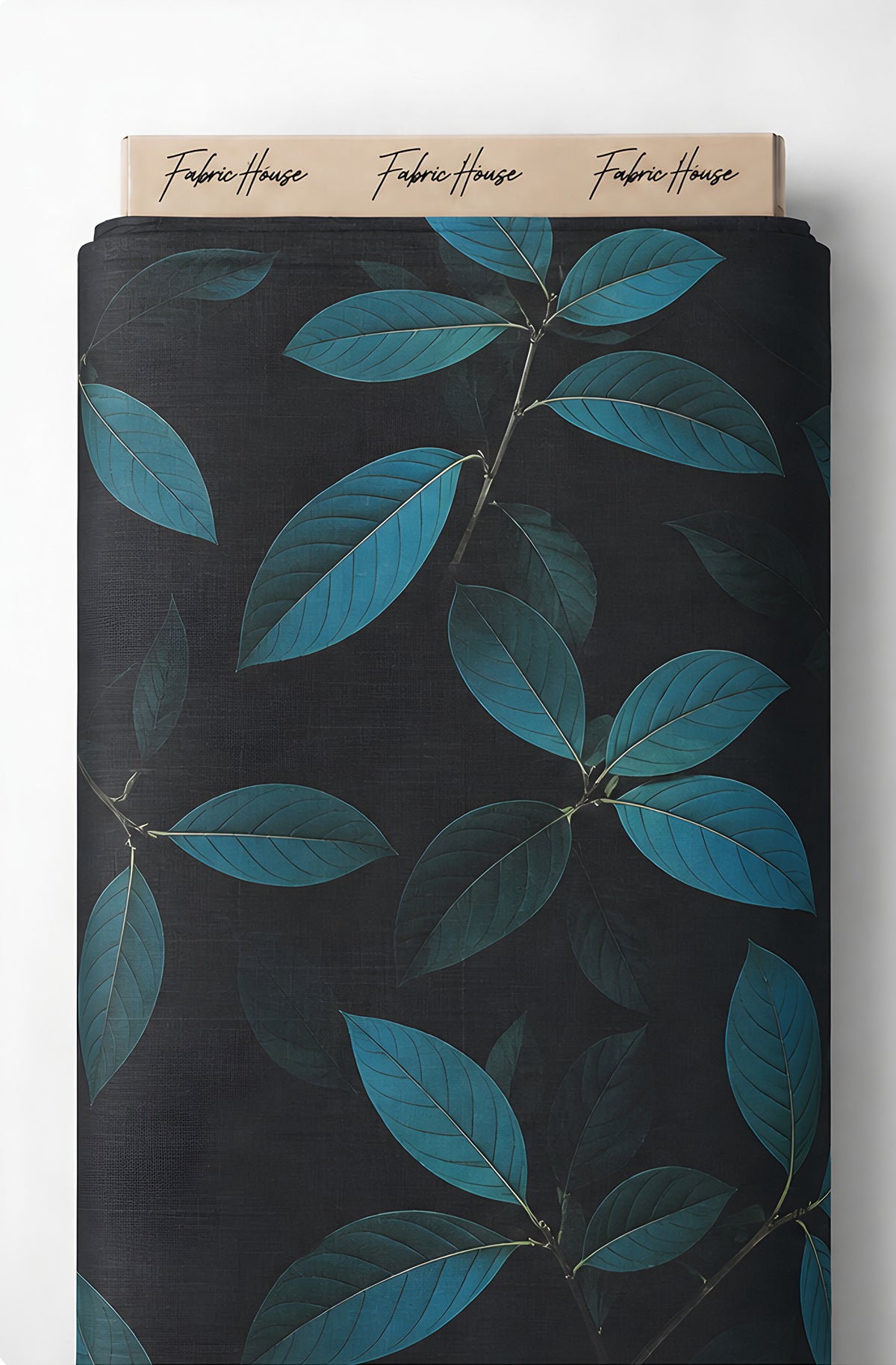 Black Teal Leaf Print chiffon full roll