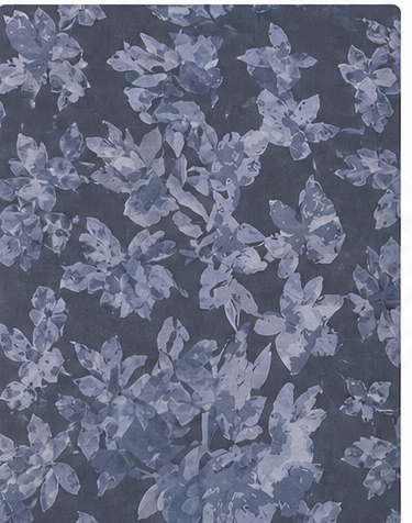 Slate Blue Tonal Botanical chiffon, print close up