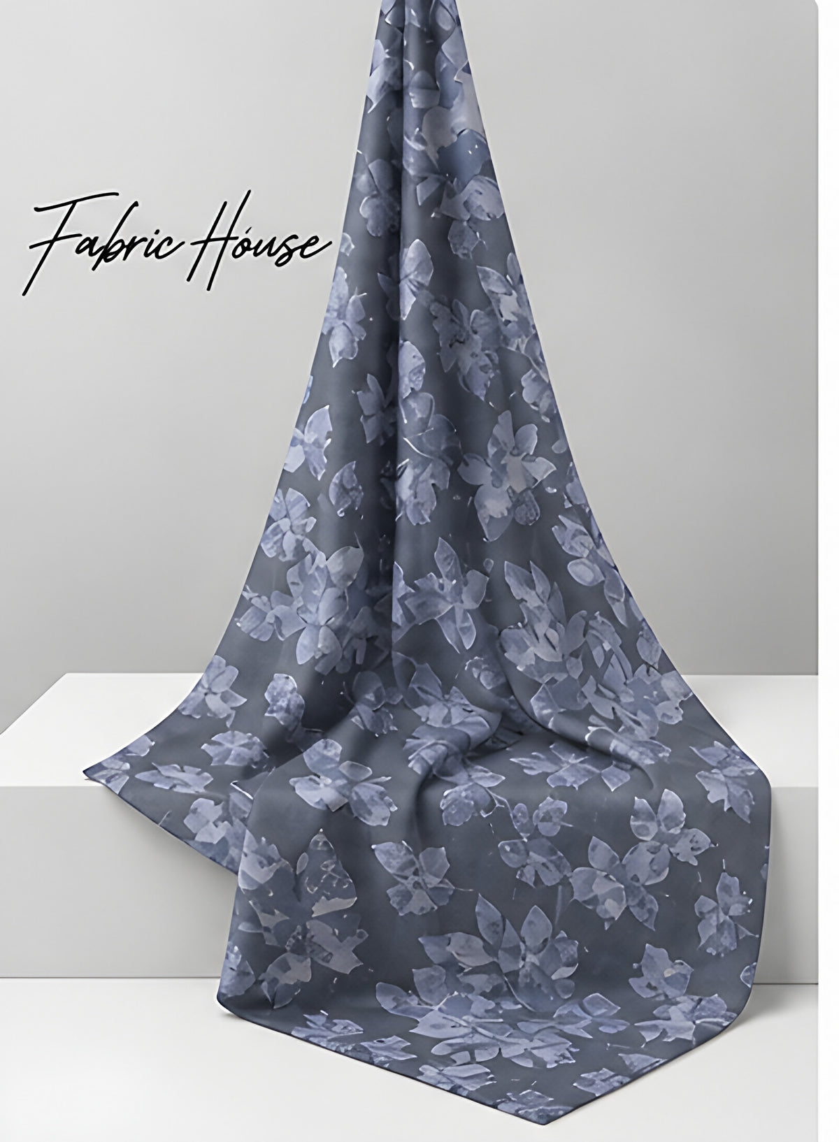 Slate Blue Tonal Botanical chiffon draped to show fall