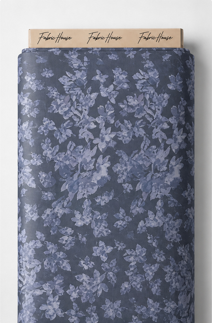 Slate Blue Tonal Botanical chiffon full roll