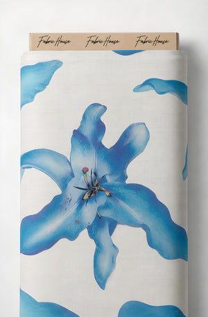 Ivory Blue Lily Print chiffon full roll