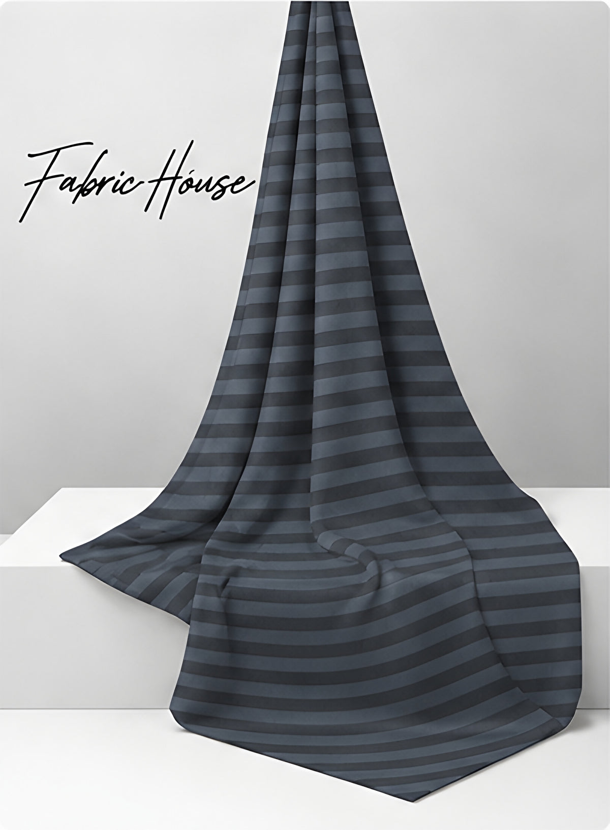Charcoal Horizontal Stripe chiffon draped to show fall