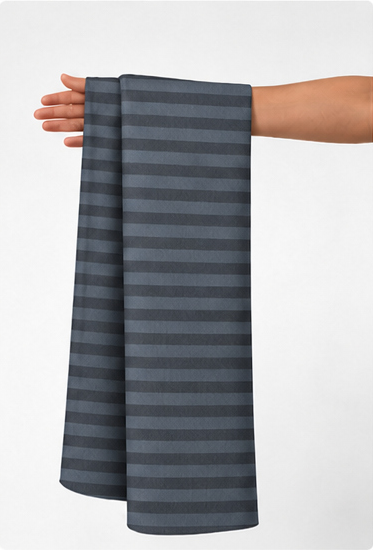 Charcoal Horizontal Stripe chiffon held in hand for scale