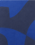 Royal Blue Abstract Blocks chiffon, print close up