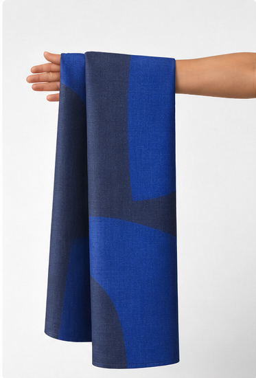 Royal Blue Abstract Blocks chiffon held in hand for scale