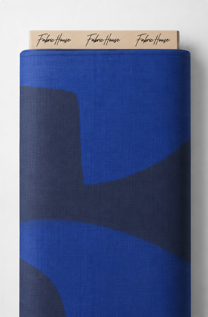 Royal Blue Abstract Blocks chiffon full roll