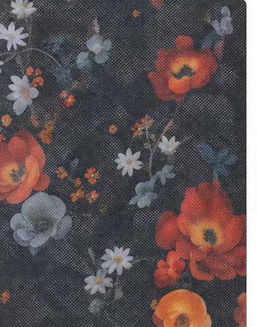 Charcoal Orange Vintage Floral chiffon, print close up
