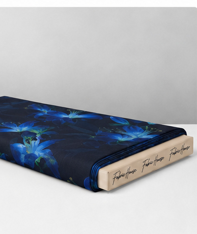 Black Electric Blue Flowers chiffon folded