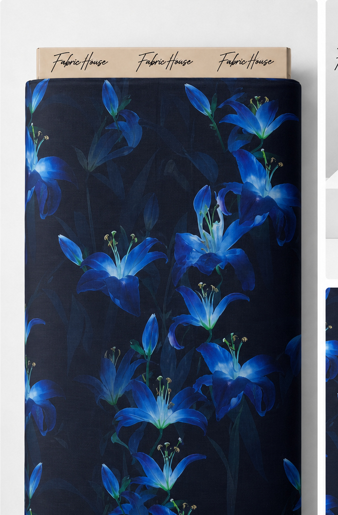 Black Electric Blue Flowers chiffon full roll