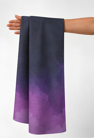 Purple Ombre Watercolor chiffon held in hand for scale