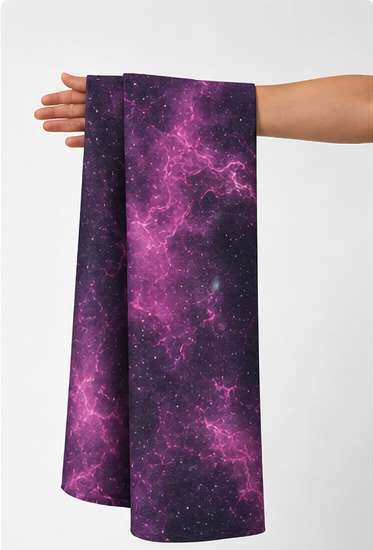 Magenta Textured Abstract chiffon held in hand for scale