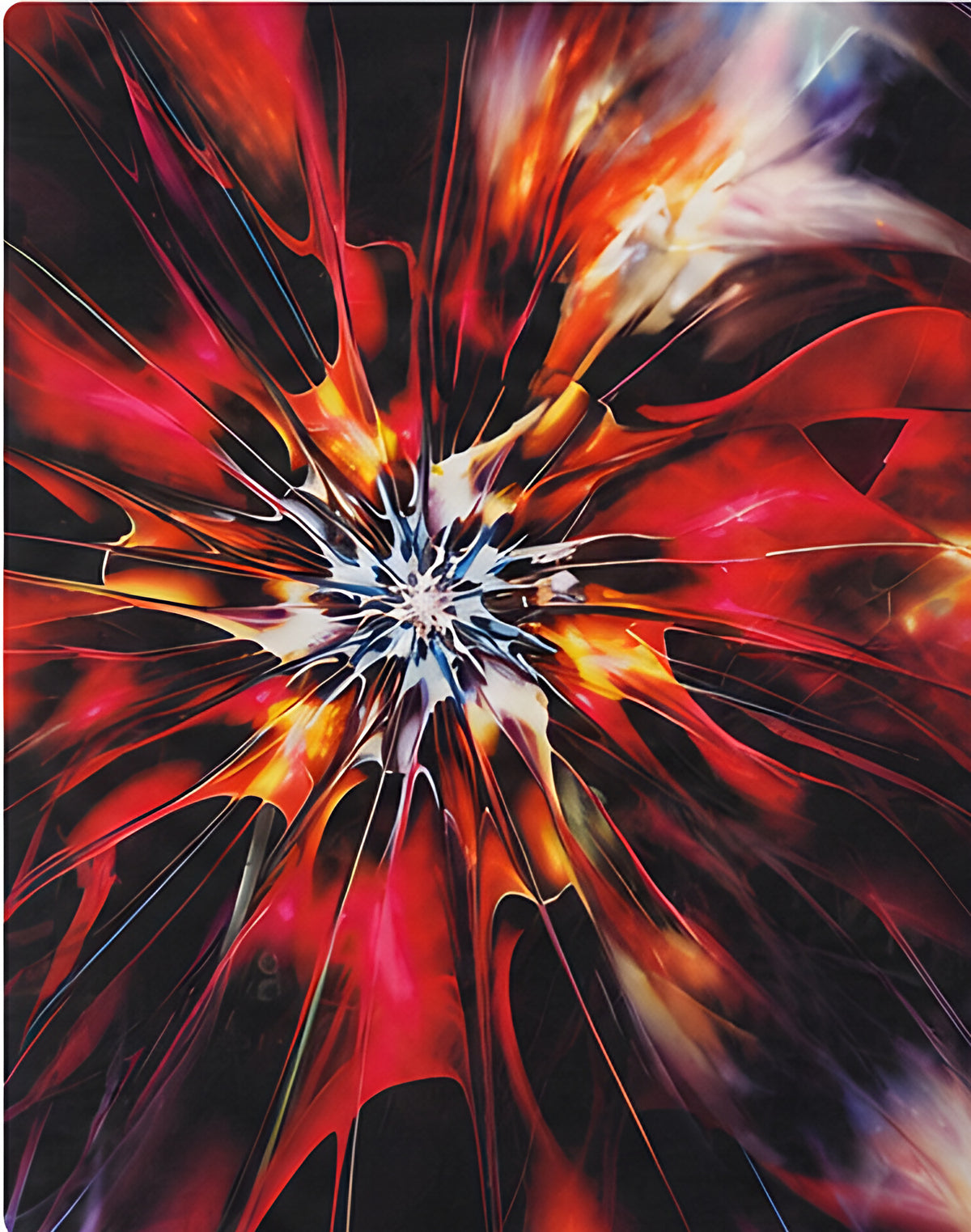 Black Fiery Abstract Burst chiffon, print close up