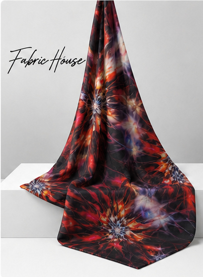 Black Fiery Abstract Burst chiffon draped to show fall