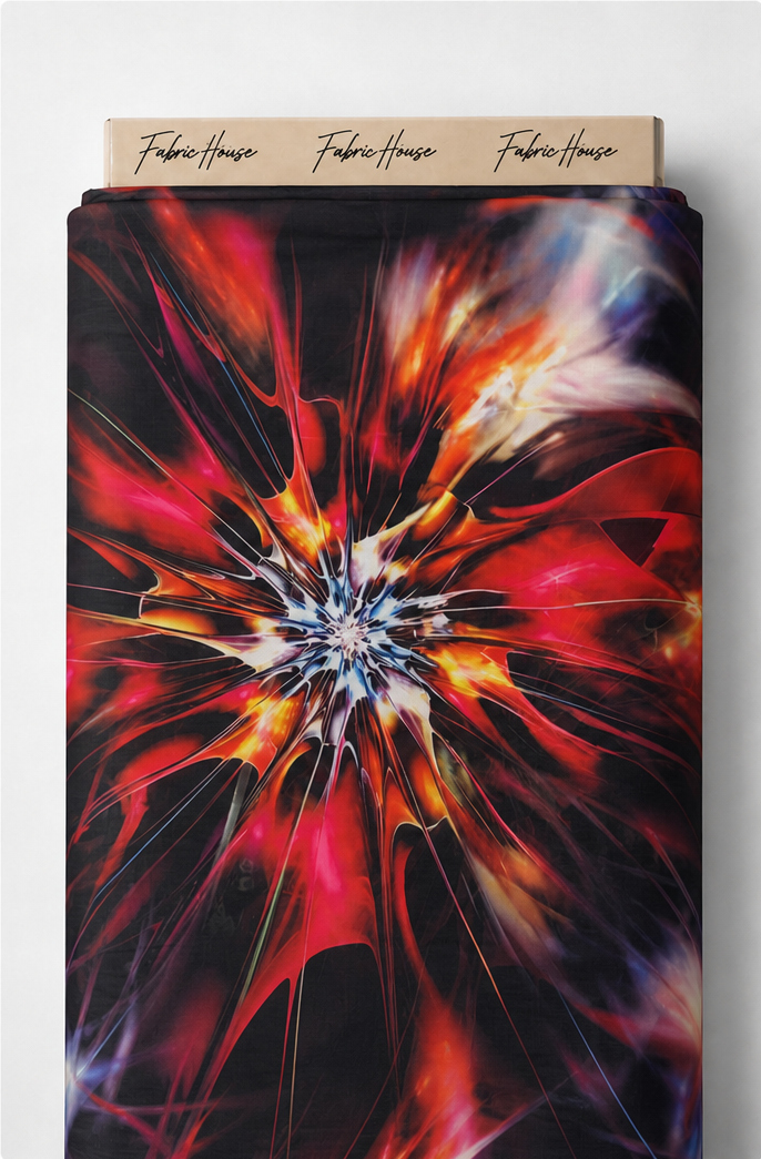 Black Fiery Abstract Burst chiffon full roll