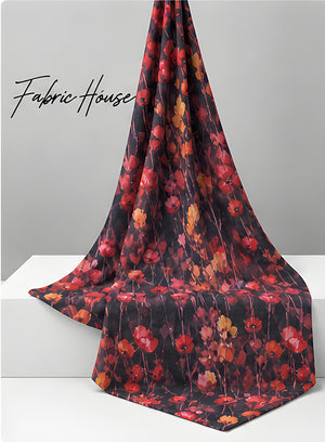 Black Red Wildflower Print chiffon draped to show fall