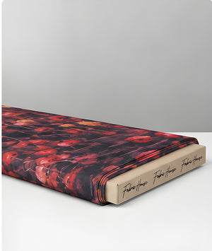 Black Red Wildflower Print chiffon folded