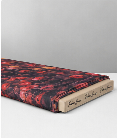 Black Red Wildflower Print chiffon folded