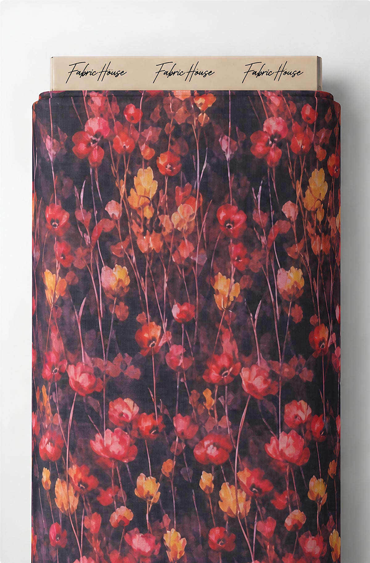 Black Red Wildflower Print chiffon full roll