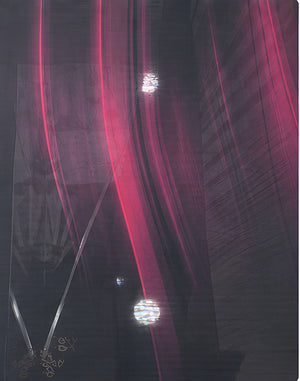 Black Magenta Light Streaks chiffon, print close up