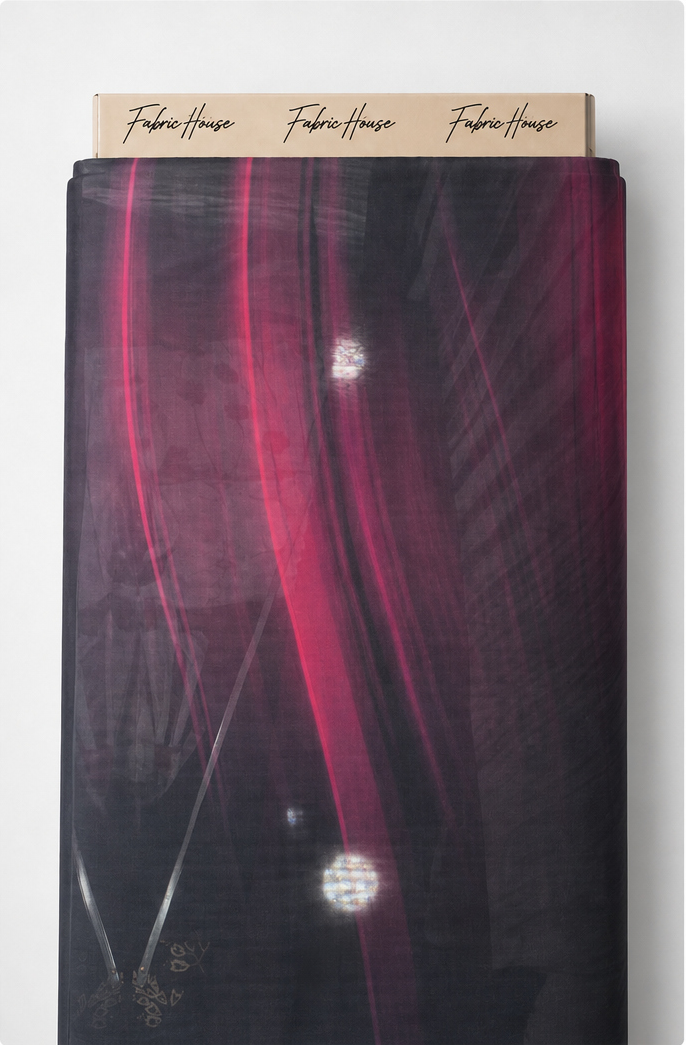 Black Magenta Light Streaks chiffon full roll
