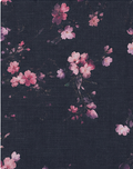 Black Delicate Pink Blossom chiffon, print close up