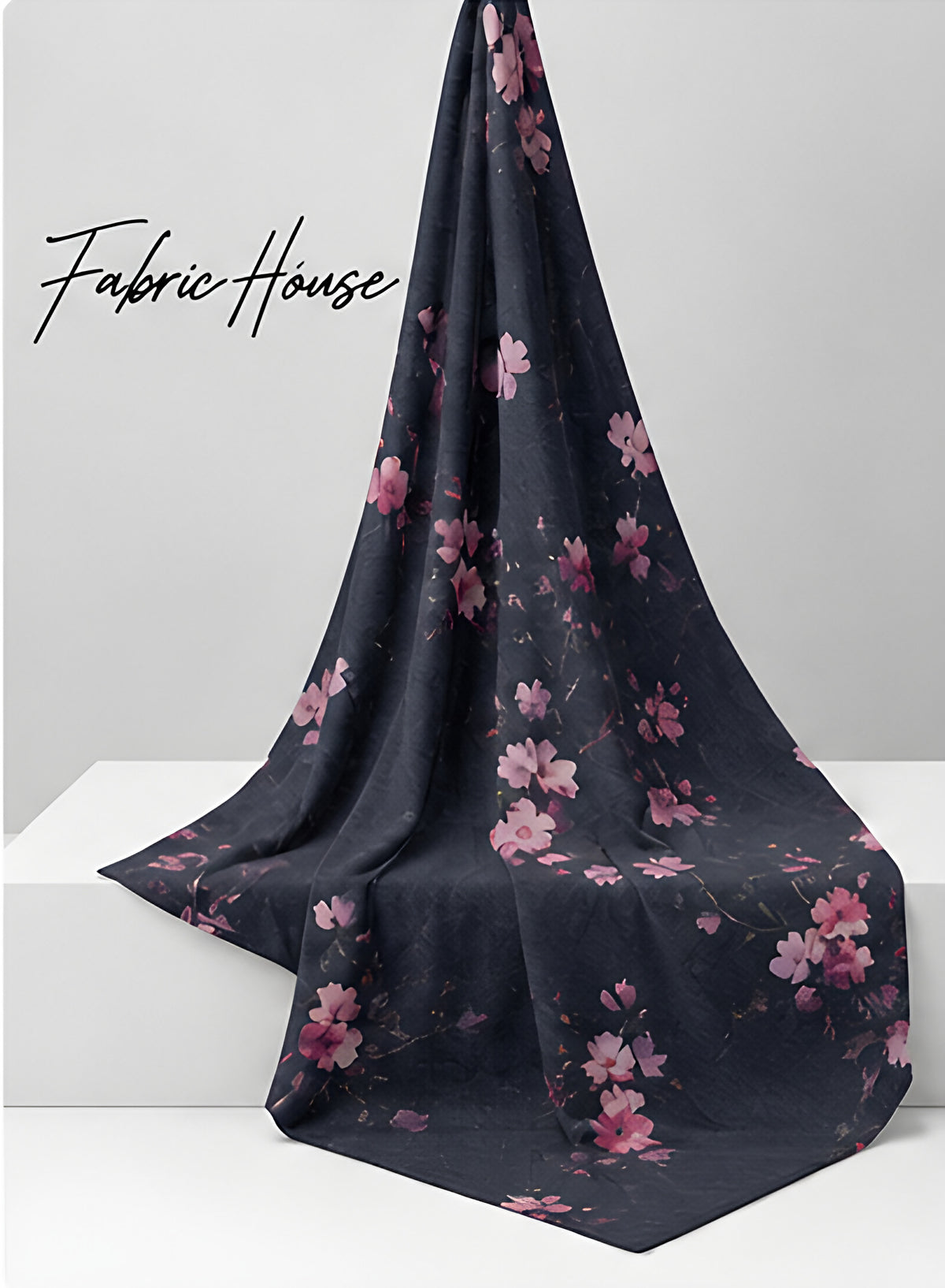 Black Delicate Pink Blossom chiffon draped to show fall