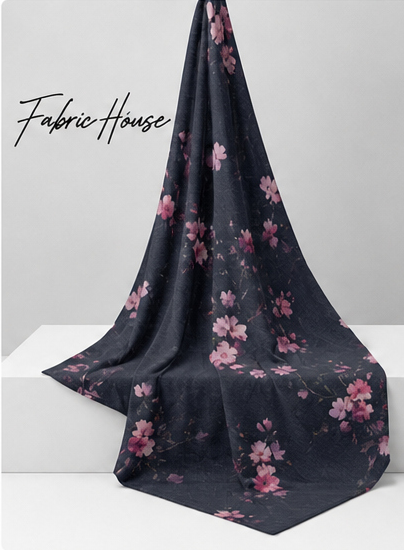 Black Delicate Pink Blossom chiffon draped to show fall