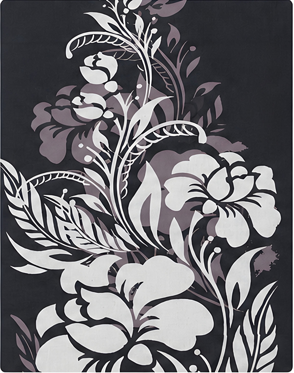 Black White Botanical Floral chiffon, print close up