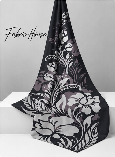Black White Botanical Floral chiffon draped to show fall