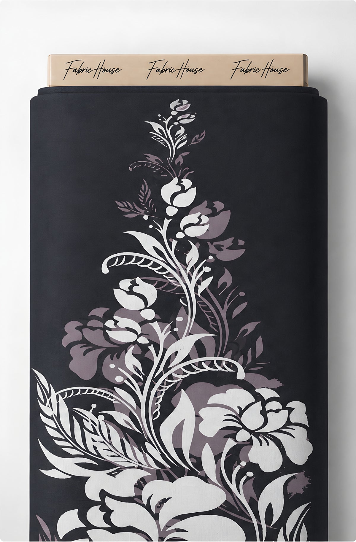 Black White Botanical Floral chiffon full roll