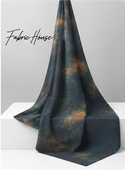 Deep Green Amber Abstract chiffon draped to show fall