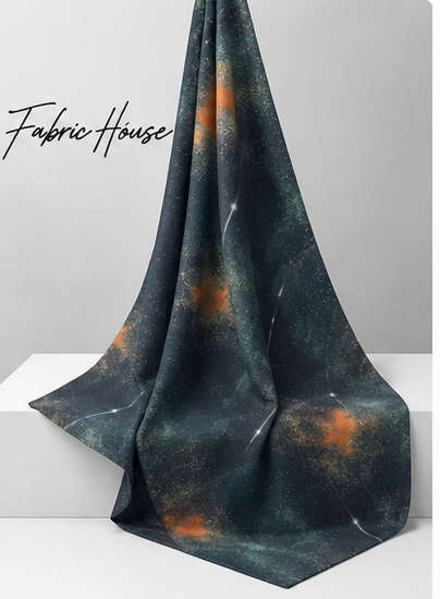 Dark Green Sunset Abstract chiffon draped to show fall